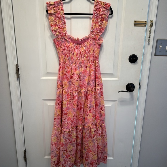 Greylin Daniela Smocked Burnout Chiffon Midi Dress is Bubble Gum - Picture 3 of 7